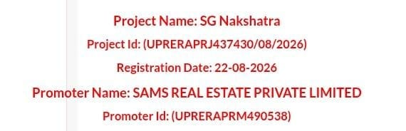 SG Nakshatra RERA registration details supplied by user